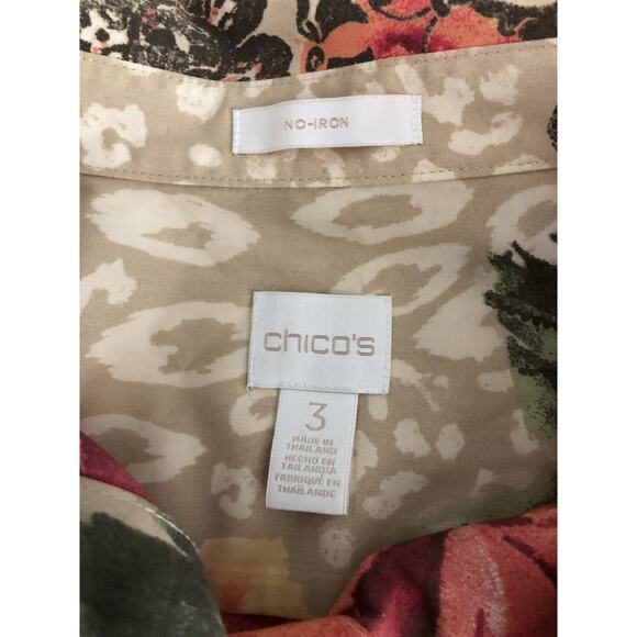 Chico’s Women Blouse 3 Long Sleeve Button Up Boho Tropical Vacation Resort Wear - Picture 5 of 7
